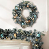 Jingle Jollys 2.7m Christmas Garland with Wreath Set LED Lights Snowy Xmas Decor XM-TR-GAR-WRE-FROST-LED