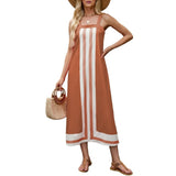 Women Bohemian Floral Dress Summer Casual Color Block Overall Dress Coverups Light Blue S V1369-AZ3-W-11498