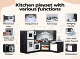 Keezi Kids Wooden Kitchen Playset 29pc Food Set Black White PLAY-WOOD-TAP-3IN1