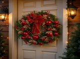 Christabelle Stunning 71cm Christmas Wreath Lush Red Baubles Berries Pine Cones and Bow Front D 112_GUE509