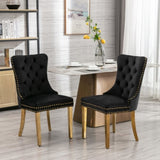 AADEN 2x Velvet Dining Chairs with Golden Metal Legs-Black V226-SW1501BK
