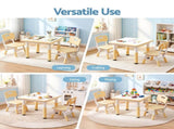 Keezi Kids Table and 2 Chairs Set Height Adjustable Toddler Desk and Chair Set for Ages 3-8, KTC-A-GRA-2CHAIRS-NAT
