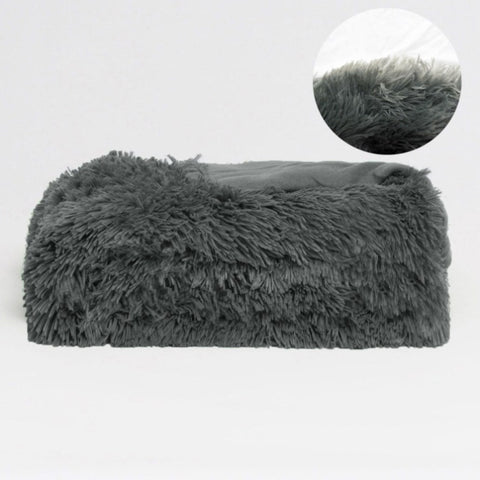 Hotel Living Long Hair Faux Fur Throw Rug Grey V442-GHT-THROW-LONGHAIR-GREY-RE