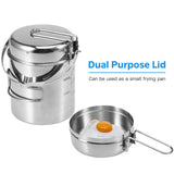 1L Stainless Steel Cooking Kettle Portable Outdoor Camping Backpacking Pot with Foldable Handle V1366-AZ2-W-18580