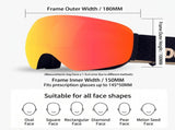 Magnetic Ski Goggles HD Anti-Fog Spherical Lens, UV400 Protection for Snow Sports, Compatible V1341-ZY-VCLGH5NH-H