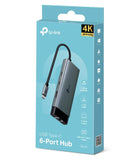 TP-Link UH6120C USB Type-C 6-Port Hub,4K60Hz HDMI, 1 Gbps ethernet, 100W Power Delivery, 1 USB-C V1202-V2-USTL-UH6120C