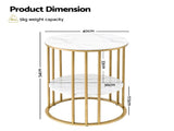 Artiss Coffee Table 2-Tier Round Marble Effect White&Gold FUR-S-COF08-MB-GD