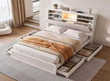 Artiss King Single Bed Frame with Storage, 4 Drawers, USB and Night Light White WBED-F-TAMBUR-KS-WH-ABC
