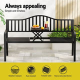 Gardeon Outdoor Garden Bench Seat Loveseat Steel Foldable Table Patio Furniture Black GB-STEEL-TABLE-BK