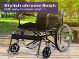 Equipmed Folding Manual Wheelchair Self Propelled, 24" Rear Wheels, Chrome Steel Frame, 46cm Wide V219-HELWLCEQ1EKA
