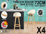 4X Wooden Bar Stool Dining Chair Fabric LEILA 72cm BEIGE V274-FT-WBSFAB-82BE4