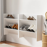 Artiss Shoe Rack 2-tier 12 Pairs Wall Mounted x2 - White FUR-S-SHOE-2T-FL01-WHX2