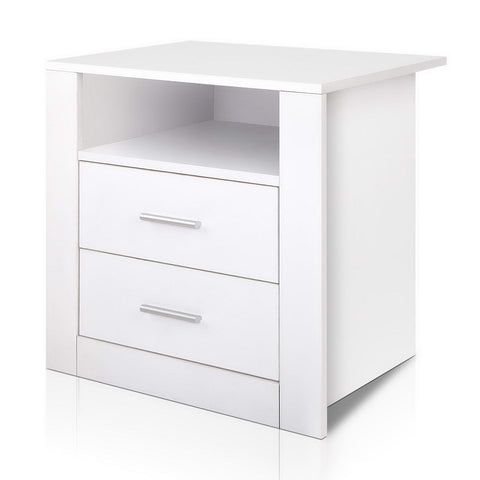 Artiss Bedside Table 2 Drawers with Shelf - TARA White FURNI-SIDE-SHELF-WH