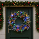 Christabelle 76cm Christmas Wreath Snowy Stamford Spruce with LED Lights Front Door Decoration 112_NATSS76