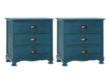 Artiss 2x Bedside Table 3 Drawers Vintage - THYME Blue ST-CAB-B-VIN3D-BUX2