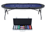 8 Player 1.8m Folding Poker Table and 300pcs Chips Set Portable Card Game Blue Layout Blue SOCCER-8POK-PCS-300