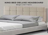 Linen Fabric King Bed Deluxe Headboard Bedhead - Beige V63-821403