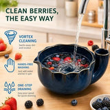 Berry Bowls with Holes Ceramic - Berry Vortex Bowl Ceramic, Self Spinning Fruit Washer Spinner, V1107-122-70863-NBL