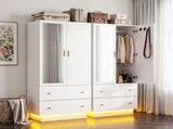 Artiss LED Wardrobe Cabinet Clothes Storage with Mirror 2 Drawers Hanging Rail FUR-AE-WR01-MIR-WH-AB