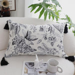 SOGA 35cm Throw Pillow Black and White Floral Print Elegant with Tassel Accents Home Decor FRENCHCUSHION342