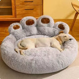 Gray 90cm Grey Furry Dog Bed, Round Paw Design Pet Sofa for Medium Large Dogs V1102-DSZ-DOGBED-233