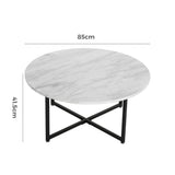 White Marble Effect Round Coffee Table with Black Legs V264-TAB-719C-WHE-BK