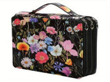 Black Background Flowers Pattern 124-Slot Large Capacity Zippered Pencil Case - Triple-Layer V888-ELOSUNG17146