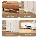 White Cordless Electric Spray Mop with LED Light Adjustable Handle Wireless Self-Propelled Floor V888-ELOSUNG53375