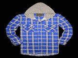 Mens Cotton Flannelette Shirt w Jersey Hood Long Sleeve Flannel - Spanish Blue V563-WS47-149-3XL