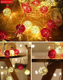 1 Set of Red and White 5cm Rattan Cane 50 Ball Battery Powered LONG 5m String Lights Christmas Gift V382-REDWHITERATTBALLBATT50