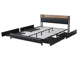 Levede Queen Bed Frame PU 4 Drawer USB Charge BF1056-Q-BK