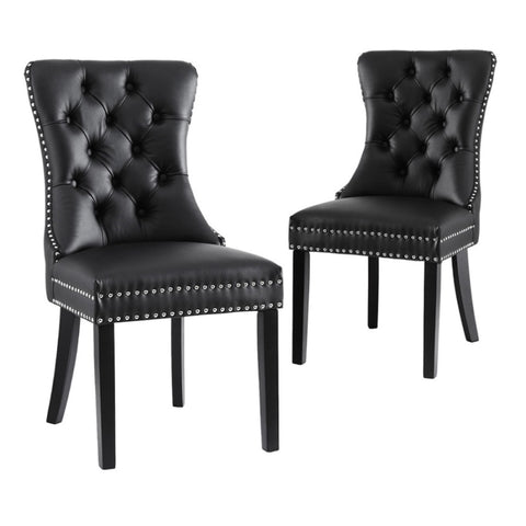 1 Set of 2 Artiss Dining Chairs Black Leather UPHO-C-DIN-1061-BKX2