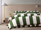 Vintage Design Homewares Candy Ruffle Green Striped Washed Cotton Quilt Cover Set Queen V442-HIN-QUILTCS-CANDYRUFFLE-GREEN-QS