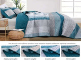 Teal Blue Stripe Boho Elysian Bedspread Coverlet 3 Piece Set V745-AC081297Q13U