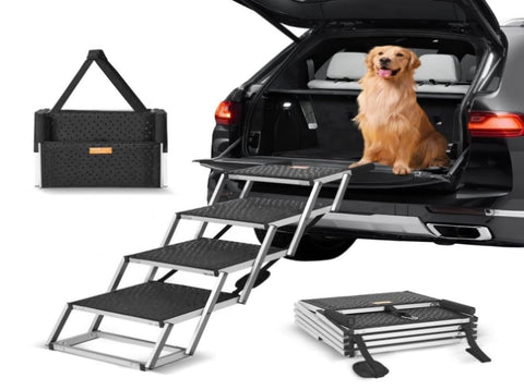 VEVOR Dog Stair for Cars 4-step Folding Dog Steps Aluminum Loads up to 150 lbs, Foldable 24-25.4 in V952-KZDGLT4STEP16LGG3V0