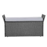 Outdoor Storage Bench, 2-Person PE Rattan Storage Bench, 151L Deck Box with Cushion & Side Handle, V952-TTHWCWZDTT402V9MA001V0