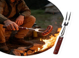 Long Handled Meat Carving Fork Heavy-Duty Stainless Steel Prongs Wood Grip Utensil For Backyard V1369-AZ3-W-14916