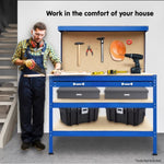 3-Layered Work Bench Garage Storage Table Tool Shop Shelf Blue TBL-3LY-WH-BU