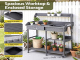 Gardeon Outdoor Potting Bench Table Storage Cabinet Potters Garden Workstation Grey OSC-CABI-WOOD-WHEEL-GE