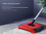 Red Manual Carpet Sweeper with Triple Roller Brushes - Non-Electric Push Broom for Pet Hair, V888-ELOSUNG53538