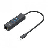 Simplecom CHN421 Black Aluminium USB-C to 3 Port USB HUB with Gigabit Ethernet Adapter V1202-V2-HXSI-CHN421-BLK