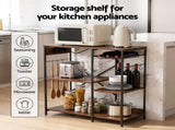 Artiss 3-Tier Kitchen Rack with 2 Power Outlets Microwave Storage Shelf 6 Hooks 90CM KR-MEL-3S-90-2AC-BKBR