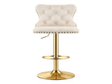 Artiss 1x Bar Stool Counter Chair Kitchen Adjustable Nailhead Trim Velvet Ivory BA-K-1105-IV