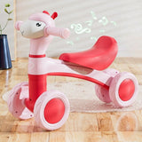 Cartoon Alpaca Kids 4-Wheel Balance Bike, Pedal-Free Toddler Scooter with Lights & Music for Ages V1265-AU-498-PINK