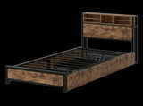 Levede Single Bed Frame Industrial Storage LED Charing BF1063-S