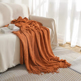 Orange Premium Woven Knitted Throw Blanket with Tassels Soft, Cozy Sofa & Bed Blanket, Perfect for V888-ELOSUNG20354