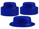 12x GLITTER BOWLER HAT Fancy Party Plastic Costume Cap Fun Dress Up Sparkle BULK - Blue V563-12GLTRBWLRHAT-BLU