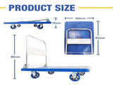 300kg Foldable Warehouse Platform Trolley Truck Dolly Platform Cart Swivel Wheels Moving Cart V324-CS-BN7007-300