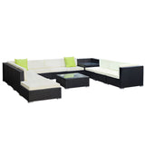 Gardeon 12PC Outdoor Furniture Sofa Set Wicker Garden Patio Lounge FF-SOFA-BK-12PC-ABCDE-N