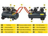 Giantz 50L Air Compressor Quiet 3.0HP Oil-Free Portable Tyre Inflator 200L/Min AC-50L-N-XL-GY
